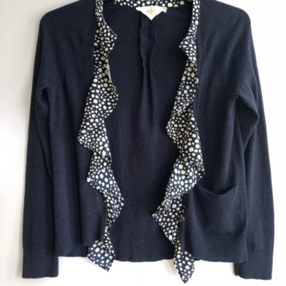 Anthropologie HWR navy blue ruffled cardigan sweater size small - Picture 7 of 7